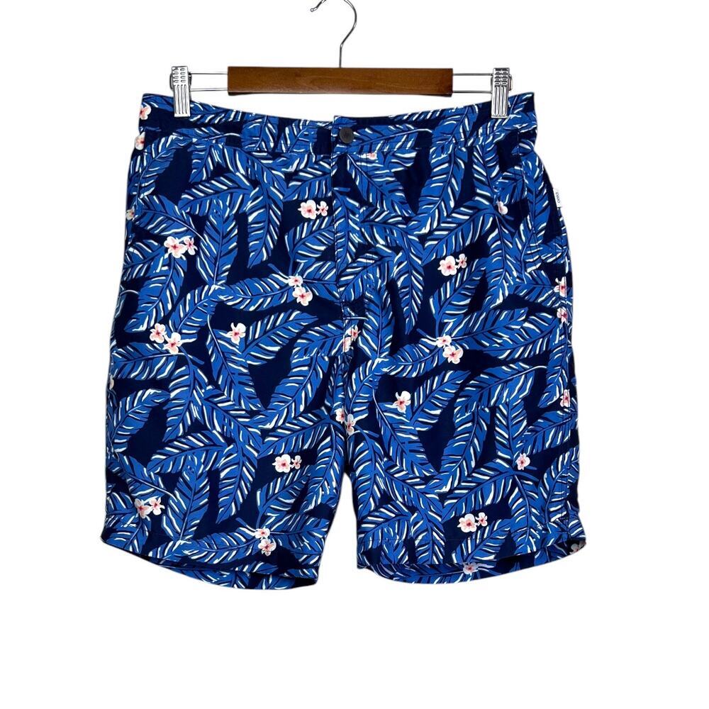 Onia Calder Swim Trunk in Navy Blue Tropical Palm Floral Quick Dry Men's Medium